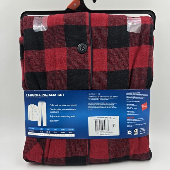 Hanes Mens Red & Black Plaid Flannel Pajama Set Size Medium New with Tags - Picture 2 of 2